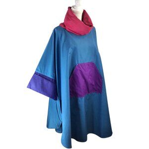 Vintage Ann Original Seattle Raincoat Poncho Jacket Colorblock Funnel Cowl Neck